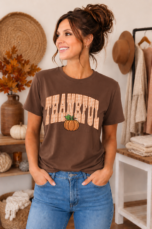 Load image 1 in gallery view. Orange Gingham Thankful