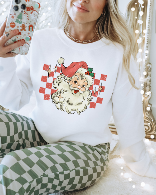 Load image 1 in gallery view. Distressed Red Checkered Santa