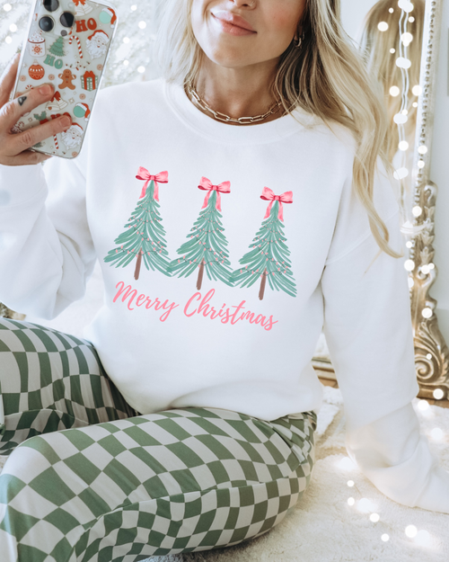 Load image 1 in gallery view. Pink Bow Trees Merry Christmas
