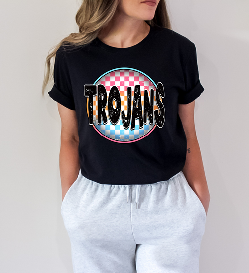 Load image 1 in gallery view. Trojans Checkered Circle