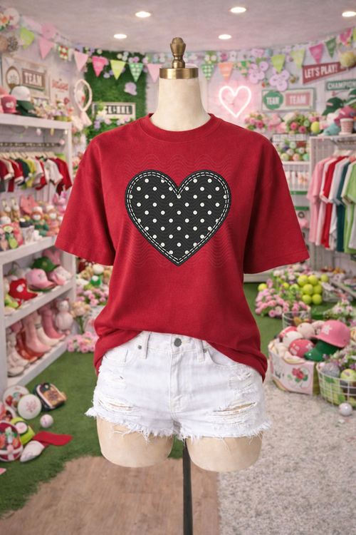 Load image 1 in gallery view. Black Stitch and Polka Dot Heart