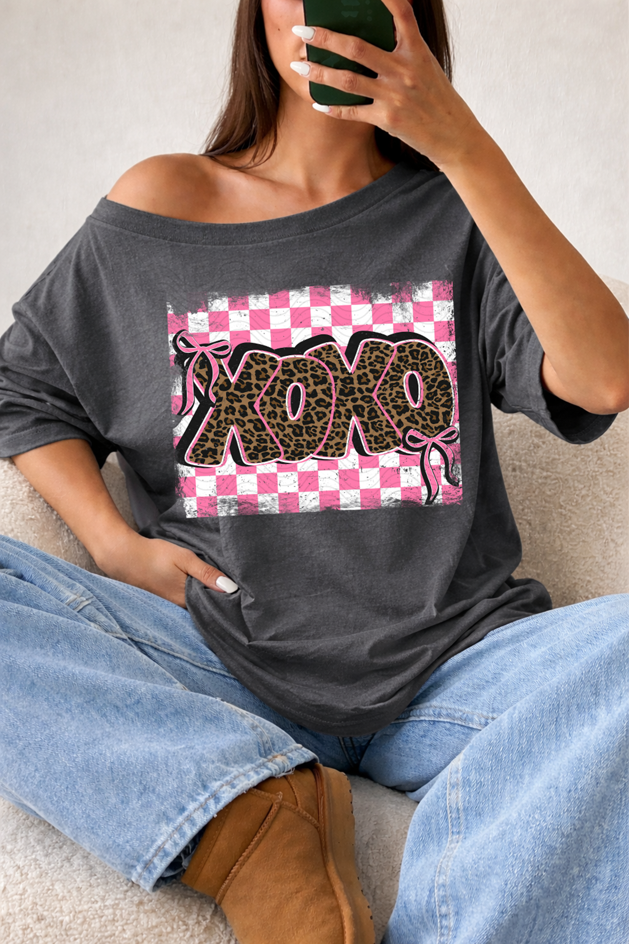 Checkered Leopard XOXO Distressed