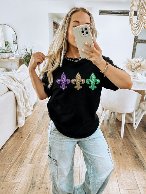 Load image 1 in gallery view. Fleur De Lis Faux Sequin