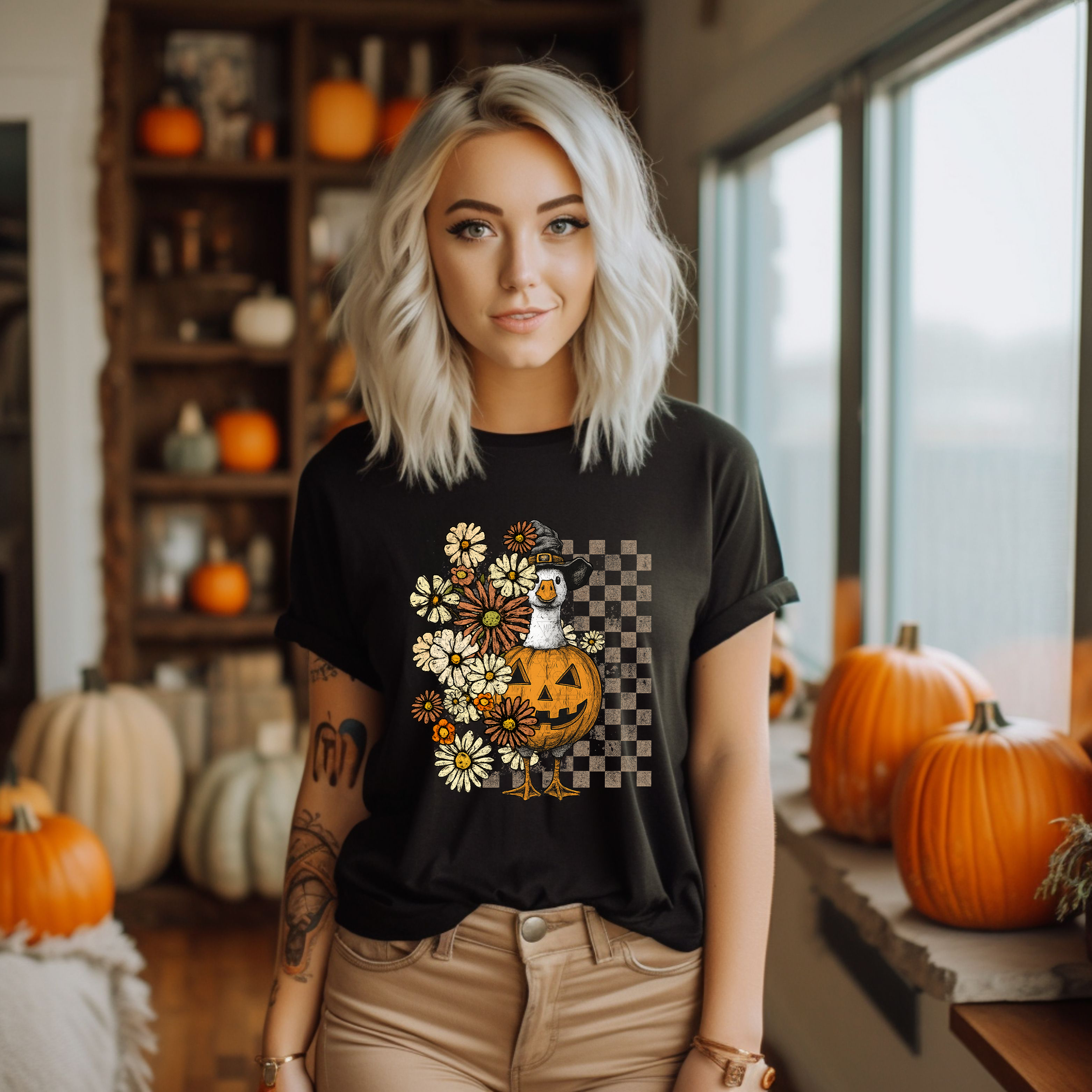 Boho Checkered Pumpkin Goose