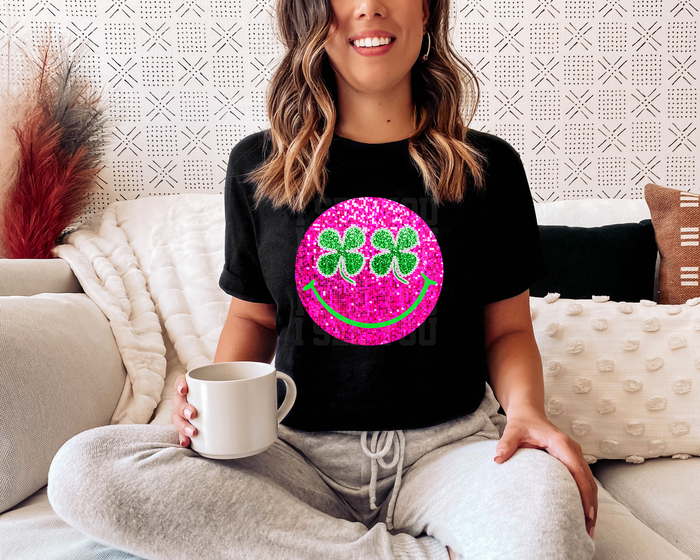 Pink Faux Sequin Smiley Clover Eyes