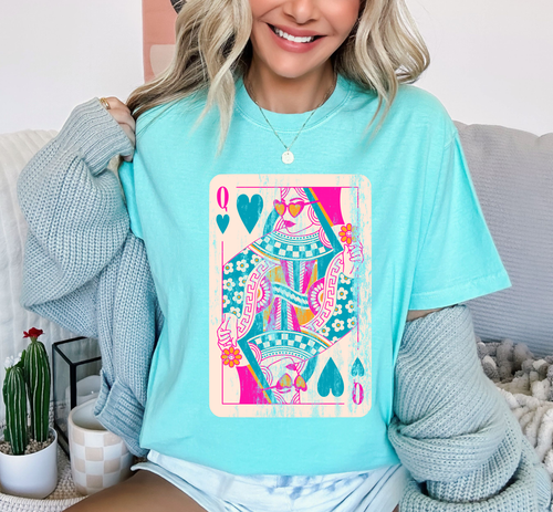 Load image 1 in gallery view. Distressed Teal Queen Of Hearts