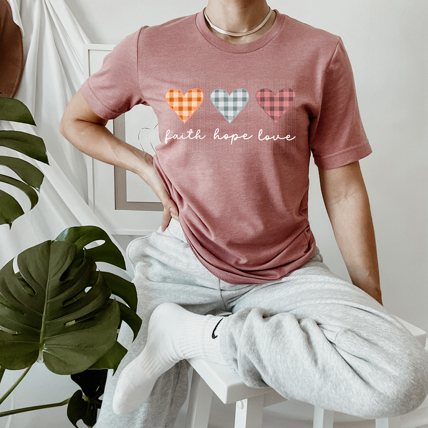 Faith Hope Love Checkered Hearts