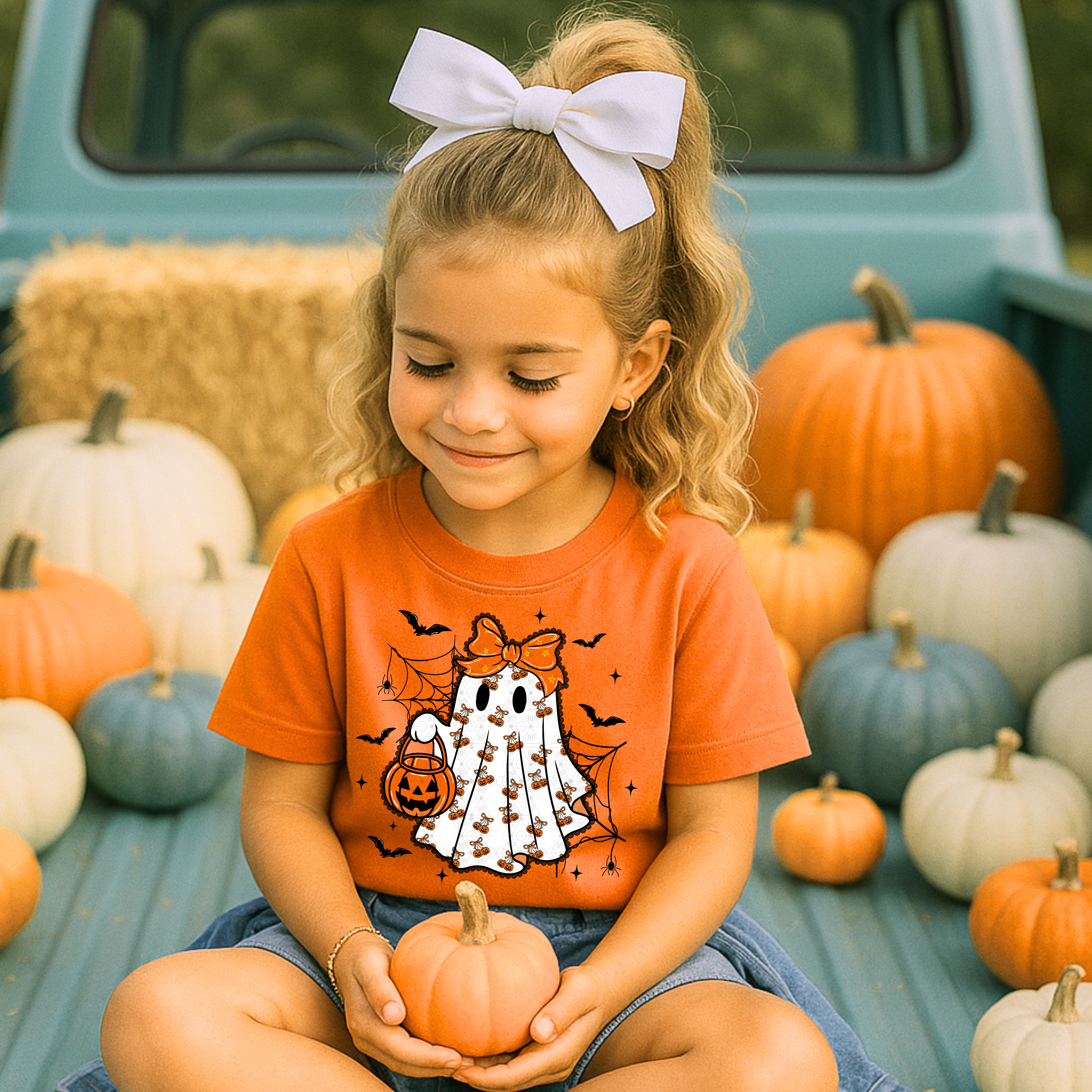Cute Ghost with Cherry Pumpkins